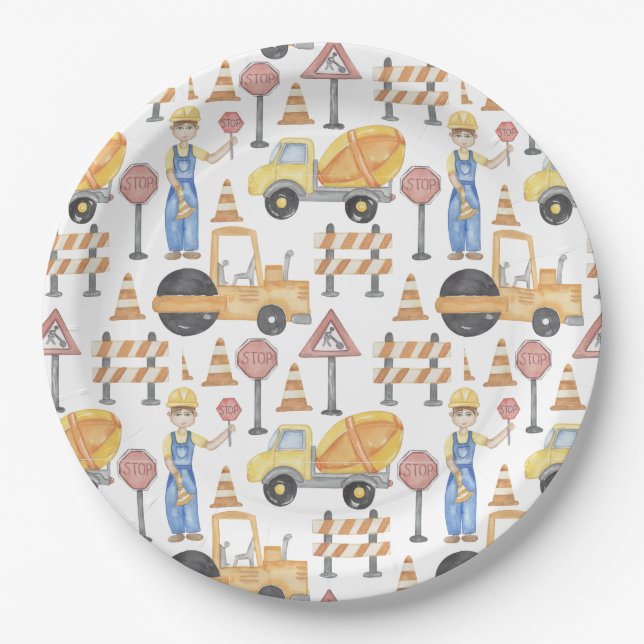 Construction Theme Party Paper Plates (Front)