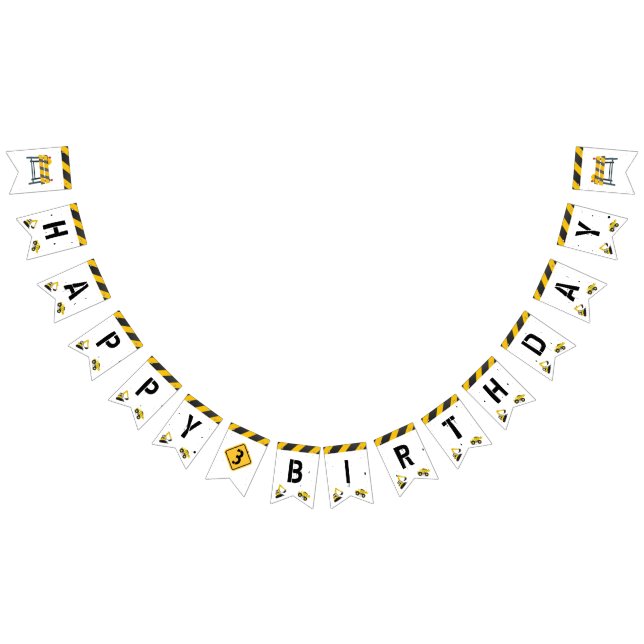 Construction Theme Trucks Kids Any Age Birthday Bunting Flags (All)