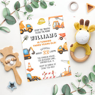 Construction Themed 3rd Birthday Party Invitation