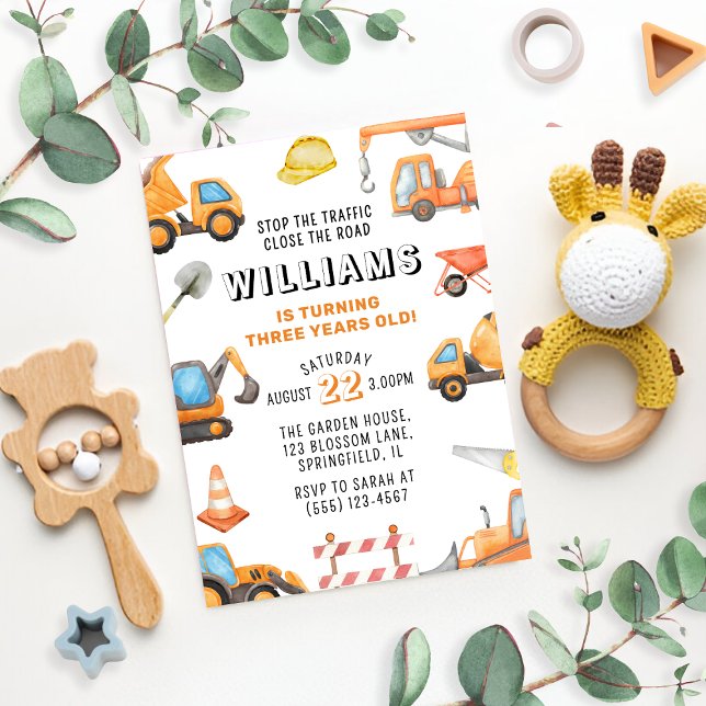 Construction Themed 3rd Birthday Party Invitation (Creator Uploaded)
