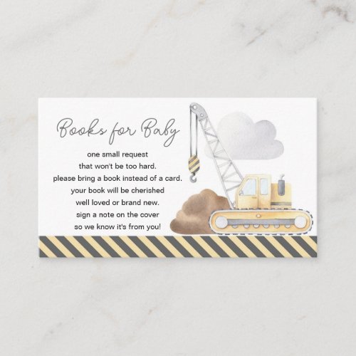 Construction Themed Baby Shower Book Request Enclosure Card