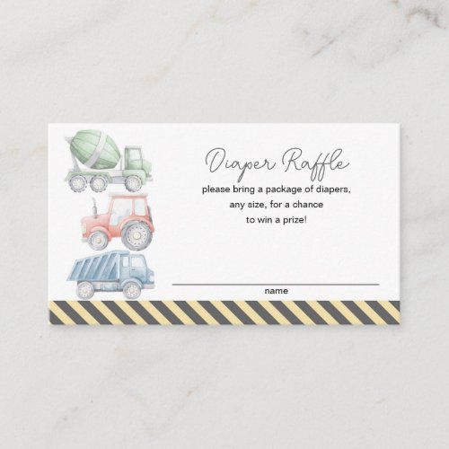 Construction Themed Baby Shower Diaper Raffle Enclosure Card