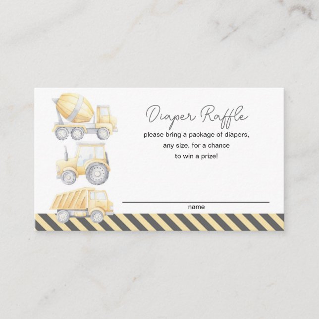 Construction Themed Baby Shower Diaper Raffle Enclosure Card (Front)