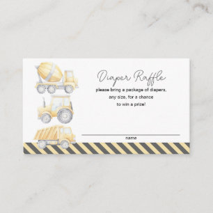 Construction Themed Baby Shower Diaper Raffle Enclosure Card