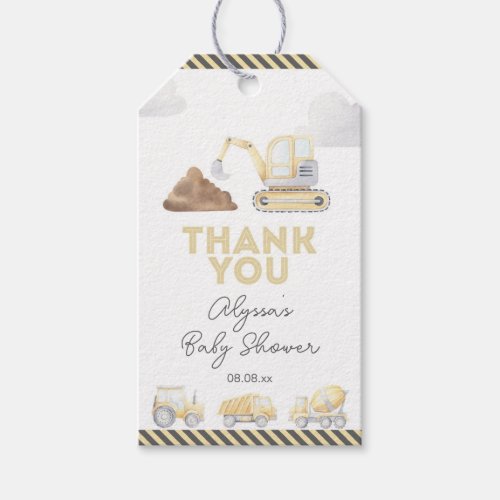 Construction Themed Baby Shower Gift Tags