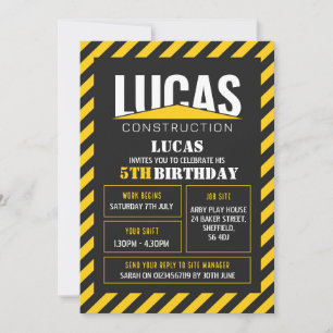 Construction themed birthday party invitation