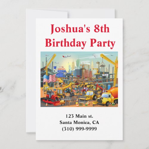 Construction Themed Birthday Party Invitation