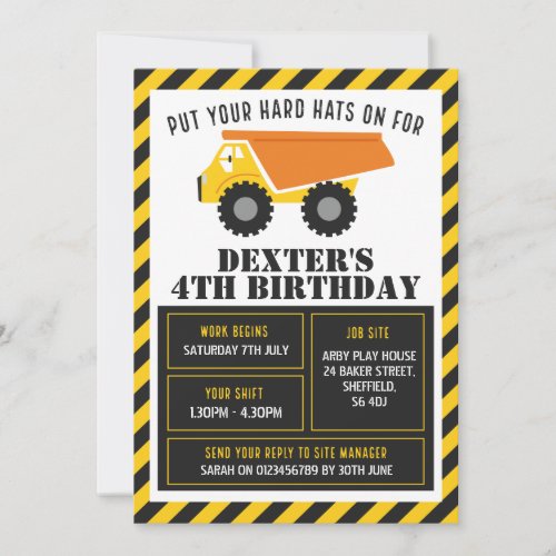 Construction themed birthday party invitation