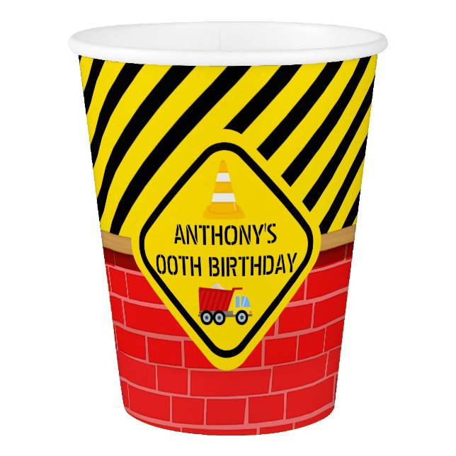 Construction Themed Birthday Party Paper Cup (Front)