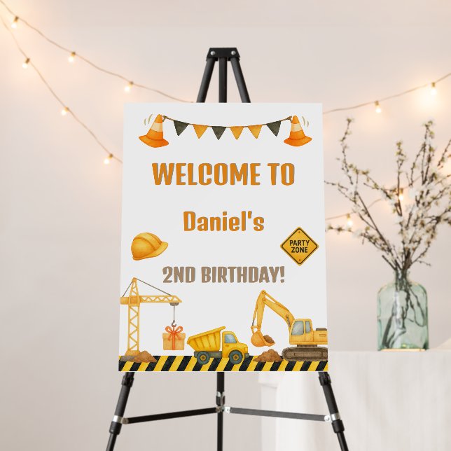 Construction Themed Birthday Welcome Foam Board (In Situ (Stand))