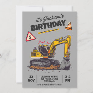Construction Themed Child Birthday Party Invitation