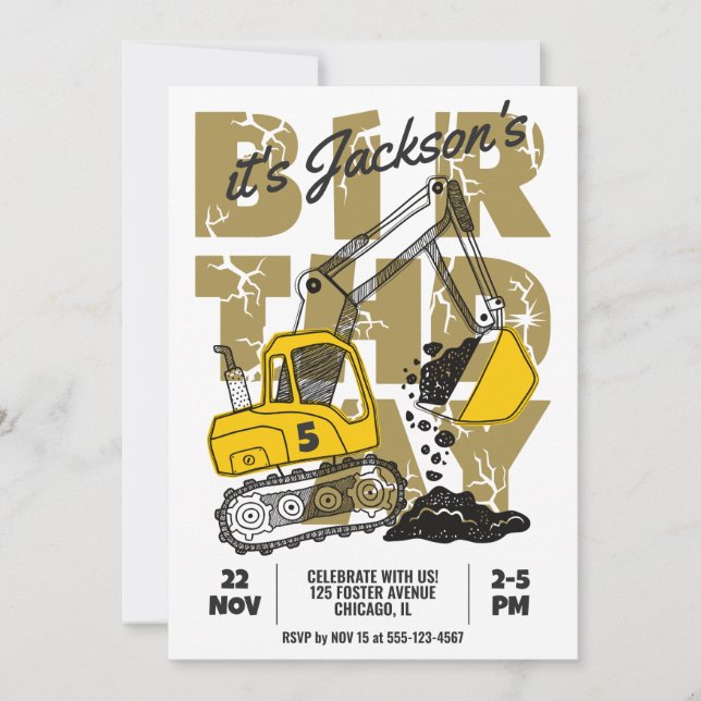 Construction Themed Child Birthday Party Invitation (Front)