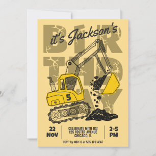 Construction Themed Child Birthday Party Invitation