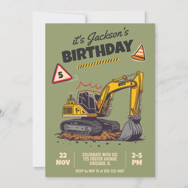 Construction Themed Child Birthday Party Invitation (Front)