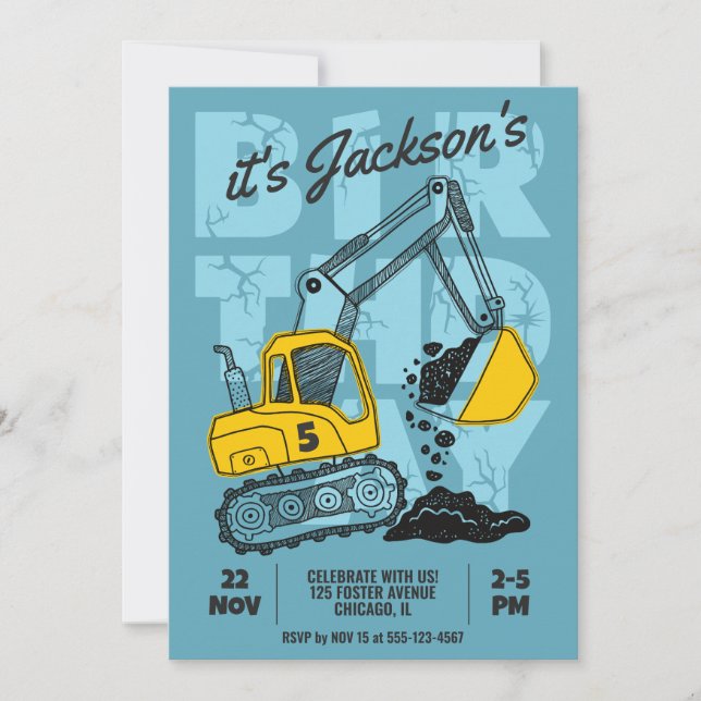 Construction Themed Child Birthday Party Invitation (Front)