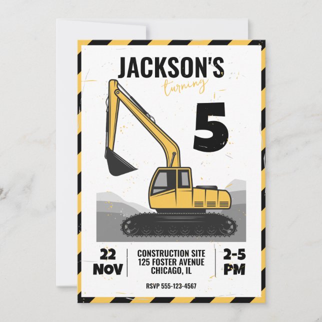 Construction Themed Child Birthday Party Invitation (Front)