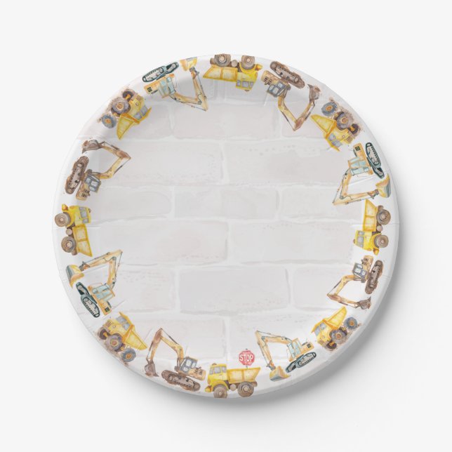 Construction Themed Children's Birthday  Paper Plates (Front)