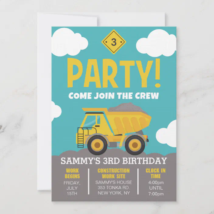 ~ Construction Birthday Party Supplies Stationery Cards 8 TONKA INVITATIONS