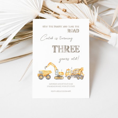 Construction Themed Third Birthday Invitation 