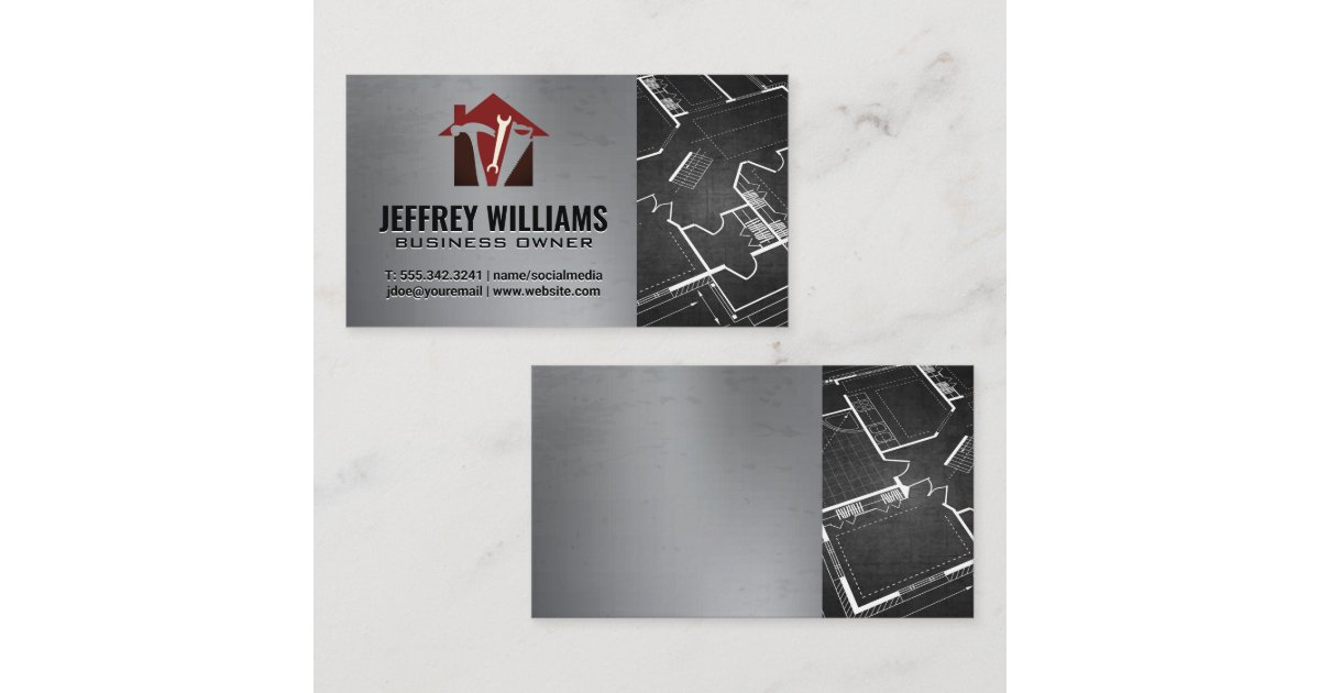 Construction Tools and Home Icon | Blueprints Business Card | Zazzle