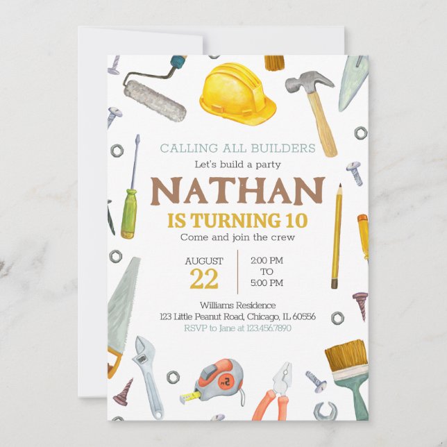 Construction Tools Birthday Invitation (Front)