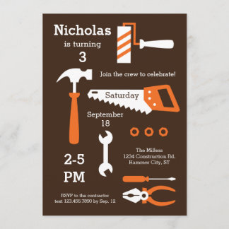 Construction Tools Birthday Invitation