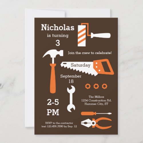 Construction Tools Birthday Invitation