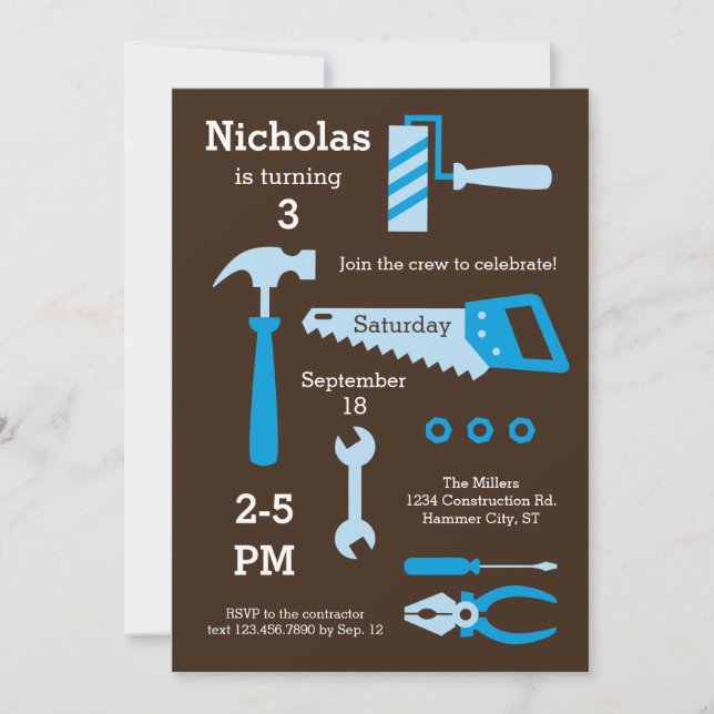 Construction Tools Birthday Invitation (Front)