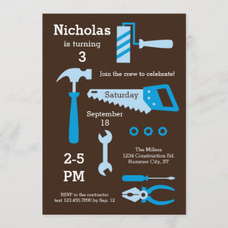 Construction Tools Birthday Invitation