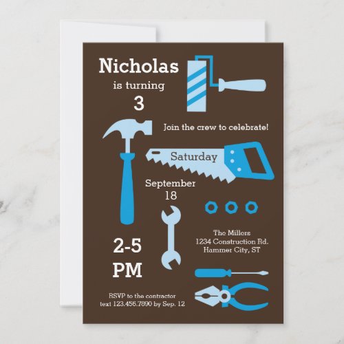 Construction Tools Birthday Invitation