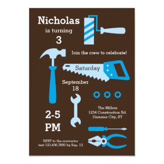 Construction Tools Birthday Invitation