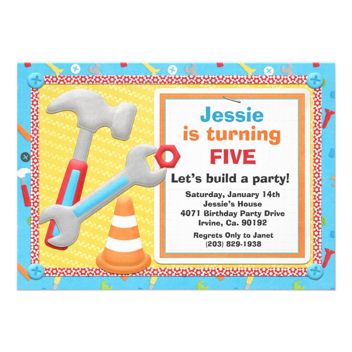 Construction Tools Birthday Party Invitation