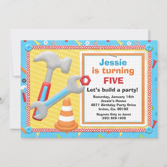 Construction Tools Birthday Party Invitation (Front)