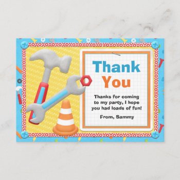 Construction Tools Birthday Thank You Card by eventfulcards at Zazzle