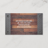 Construction Tools Carpentry Logo | Wood and Metal Business Card (Back)