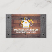 Construction Tools Carpentry Logo | Wood and Metal Business Card (Front)