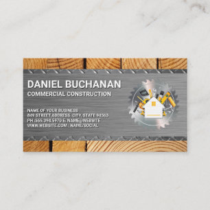 Construction Tools Circular Saw Steel and Wood Business Card