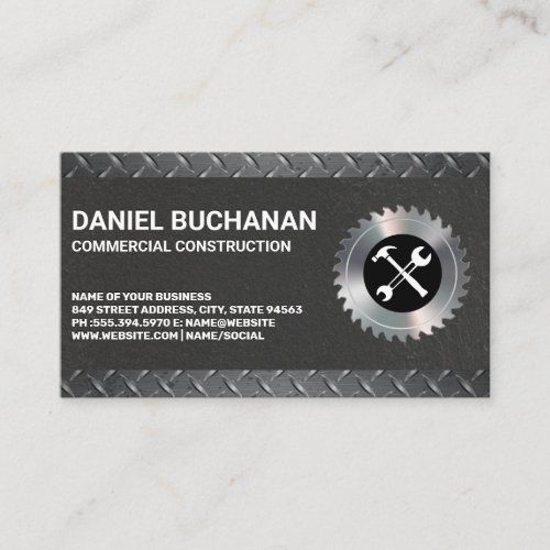 Construction Tools  Diamond Plated Steel Business Card