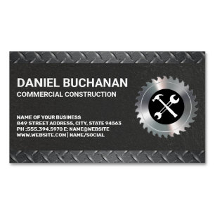 Construction Tools Diamond Plated Steel Business Card Magnet