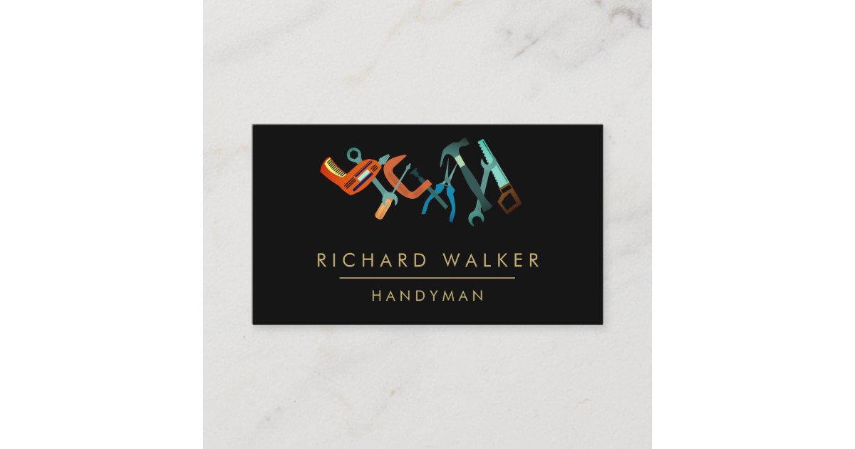 Construction Tools Handyman Blue Black Carpenter Business Card | Zazzle