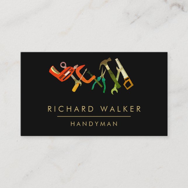 Construction Tools Handyman Red Black Carpenter Business Card (Front)