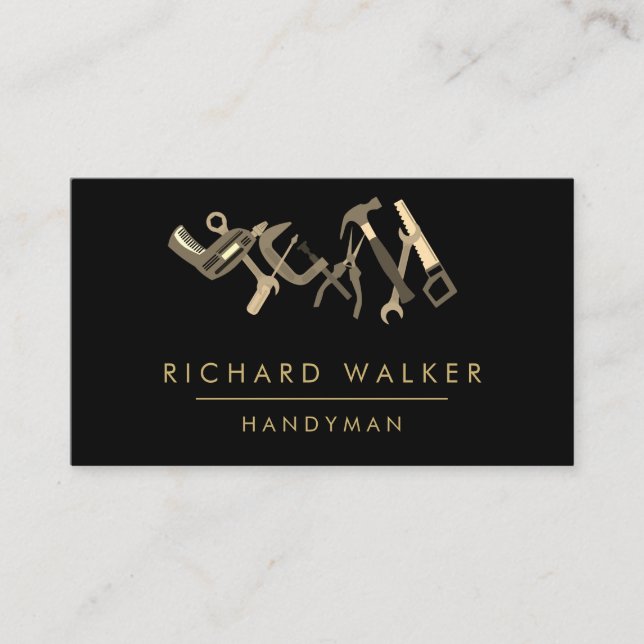 Construction Tools Handyman Yellow Black Carpenter Business Card (Front)