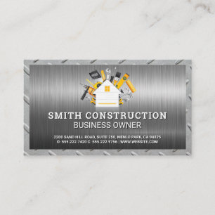 Construction Tools Home Logo Steel Metal Business Card