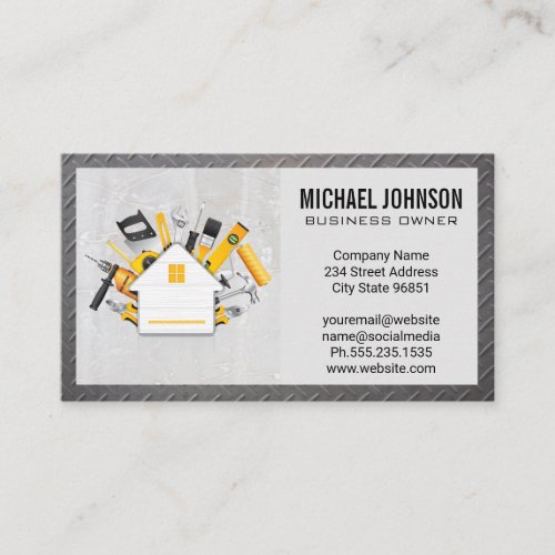 Construction Tools House Logo  Concrete and Steel Business Card