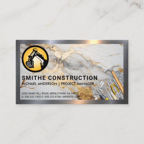 Construction Tools  Metal Border  Marble Business Card