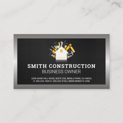 Construction Tools  Real Estate  Black Metal Business Card