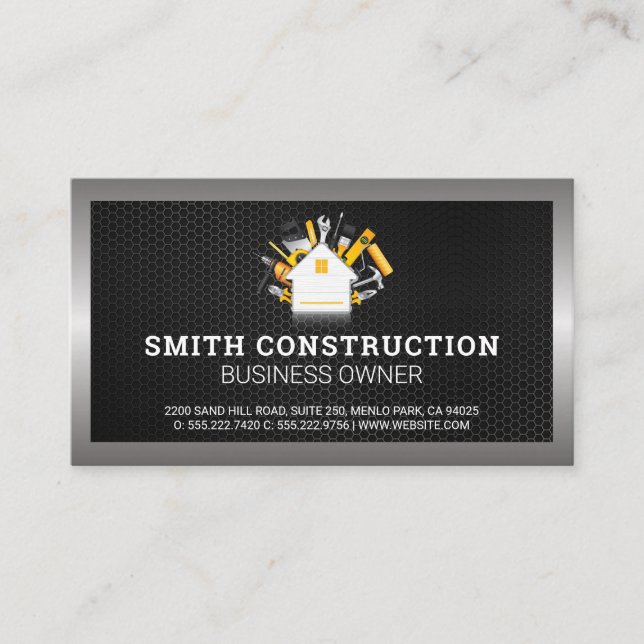 Construction Tools | Real Estate | Black Metal Business Card (Front)