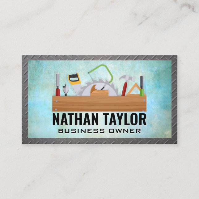 Construction Tools | Steel Border Business Card (Front)