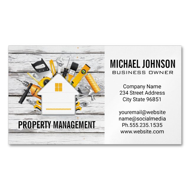 Construction Tools Supplies Business Card Magnet (Front)