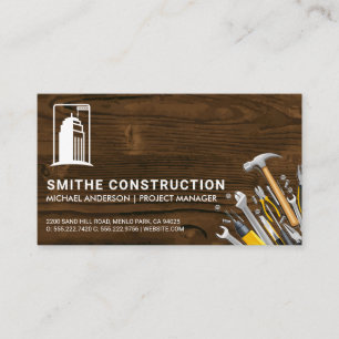 Construction Tools Wood and Building Logo Business Card